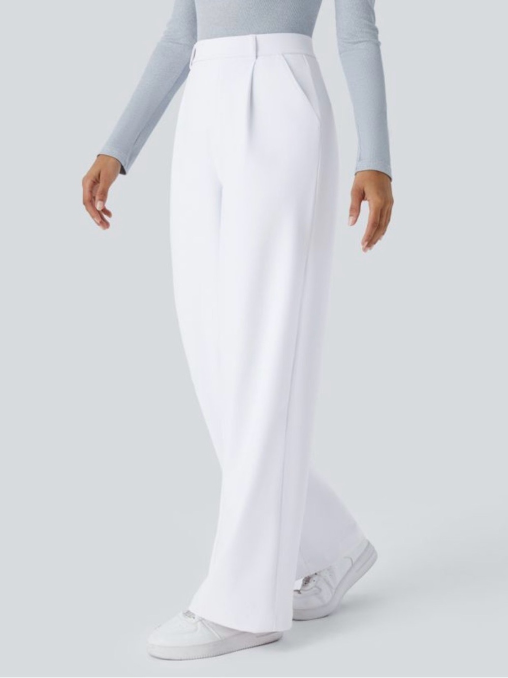 High-Rise White Straight Leg Pants